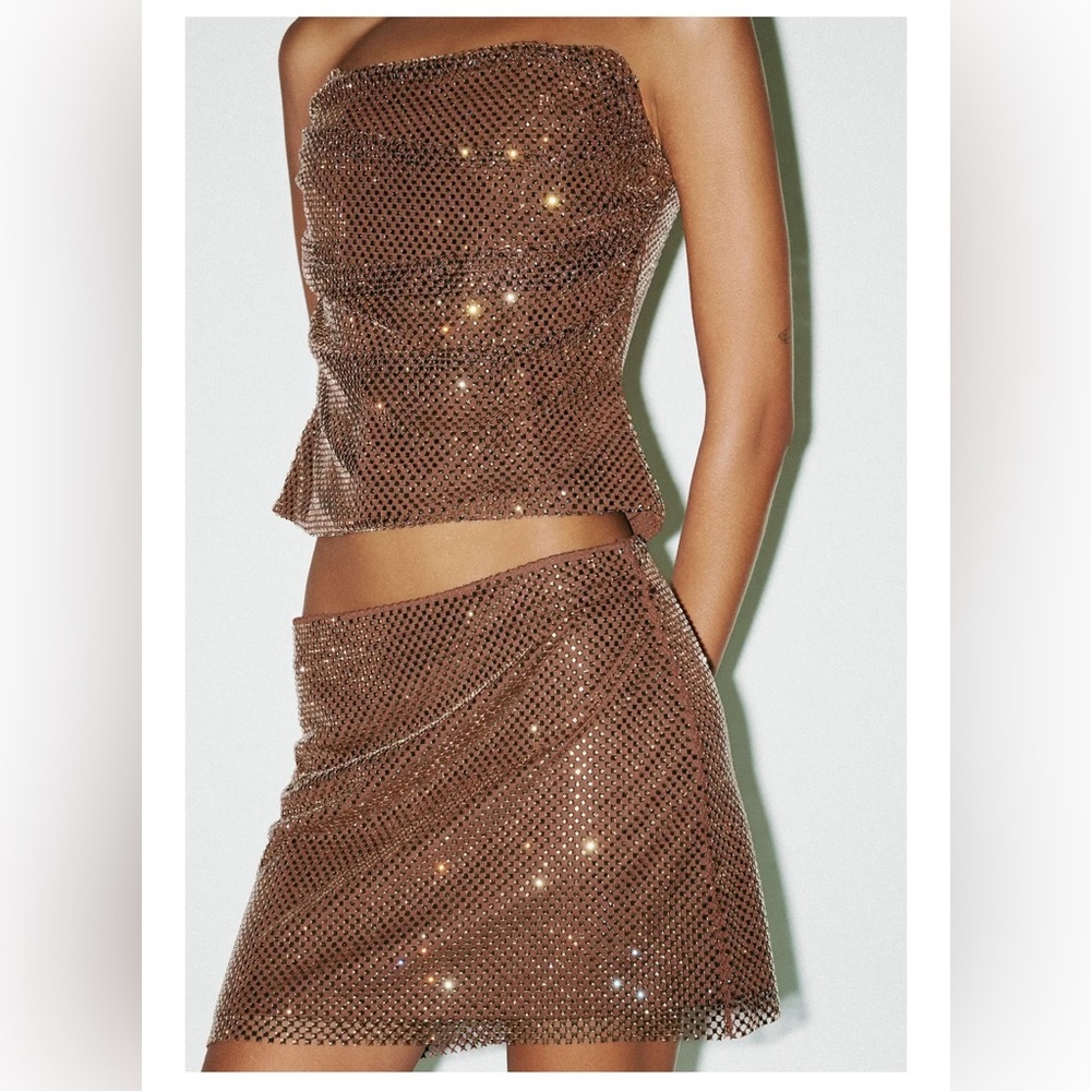 NWT Zara Set Rhinestone Top and Skirt 2 Piece Set size Small